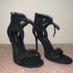 Lulu's Kate Black Suede Ankle Strap Heels Size 5.5